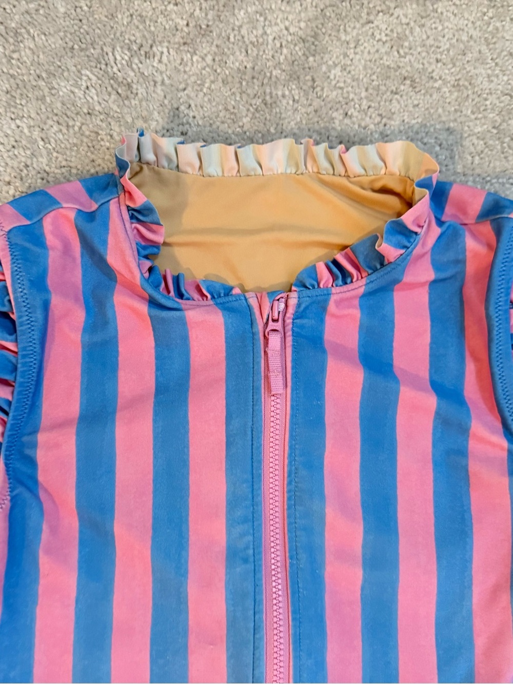 Crewcuts x SZ Blockprint Girls Front-Zip Ruffle One-Piece Swimsuit Size 14